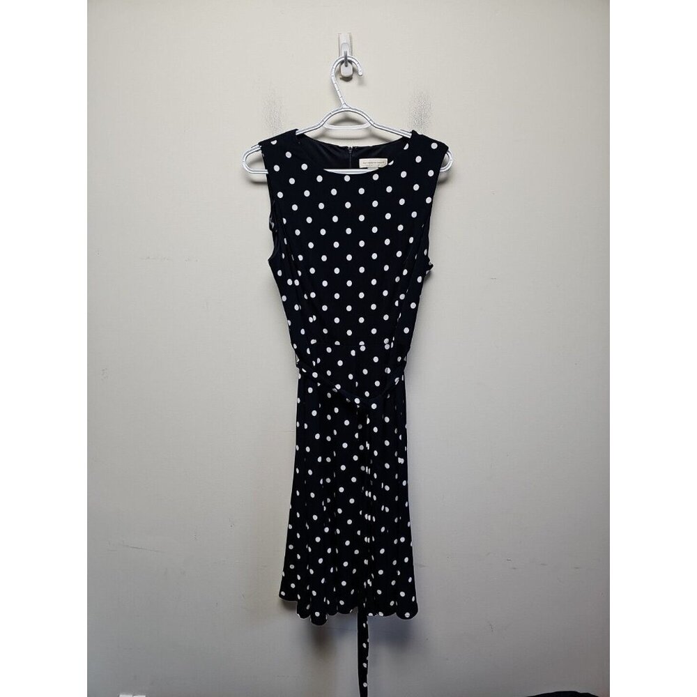 Christopher & Banks Navy Blue Polka Dot Belted Fit & Flare Dress Size 12